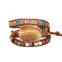 Braccialetti avvolgenti a 5 fili con ciondolo in cristallo di quarzo con pietre naturali, fatti a mano, in pelle, stile boho, da donna, 230814_voghion.com