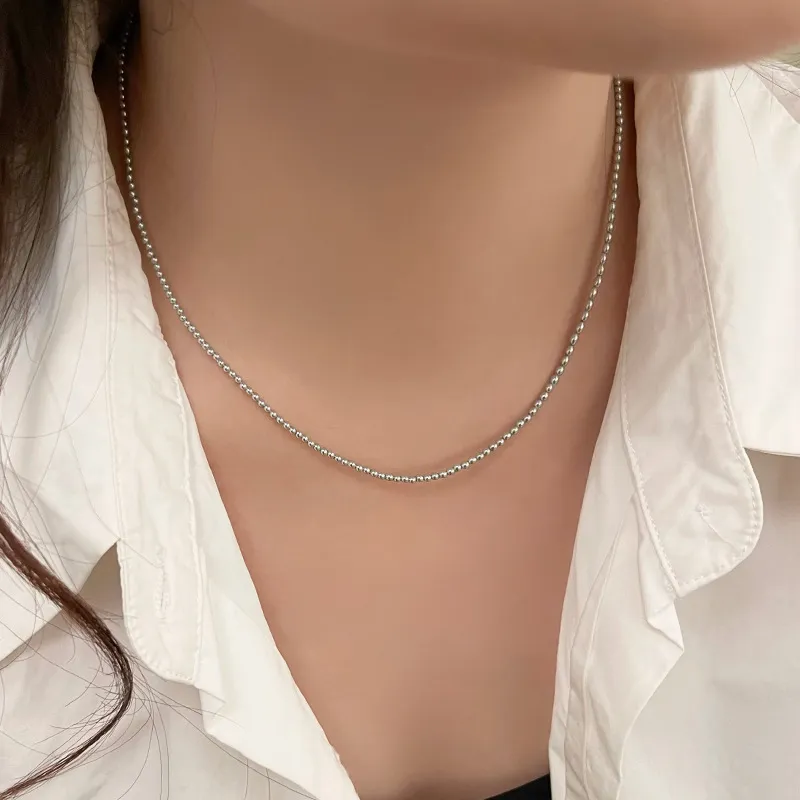 Collier de perles simulées en verre pour femme et fille, bijoux modernes, élégant, tempérament, perles de couleur grise et blanche brillantes_voghion.com