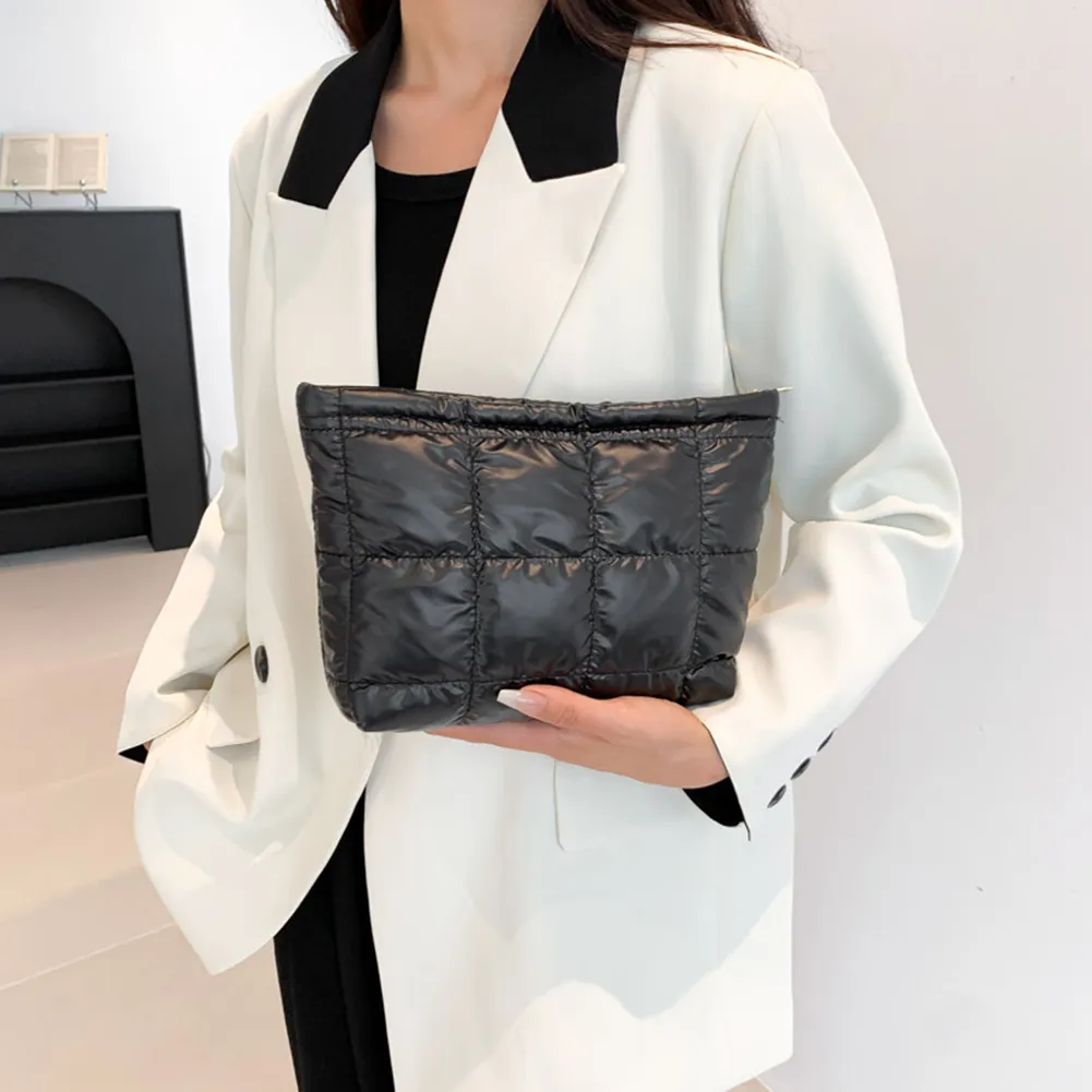 Sac fourre-tout matelassé en coton pour femme, grande capacité, organisateur de maquillage, couleur unie, sacs à main cosmétiques_voghion.com