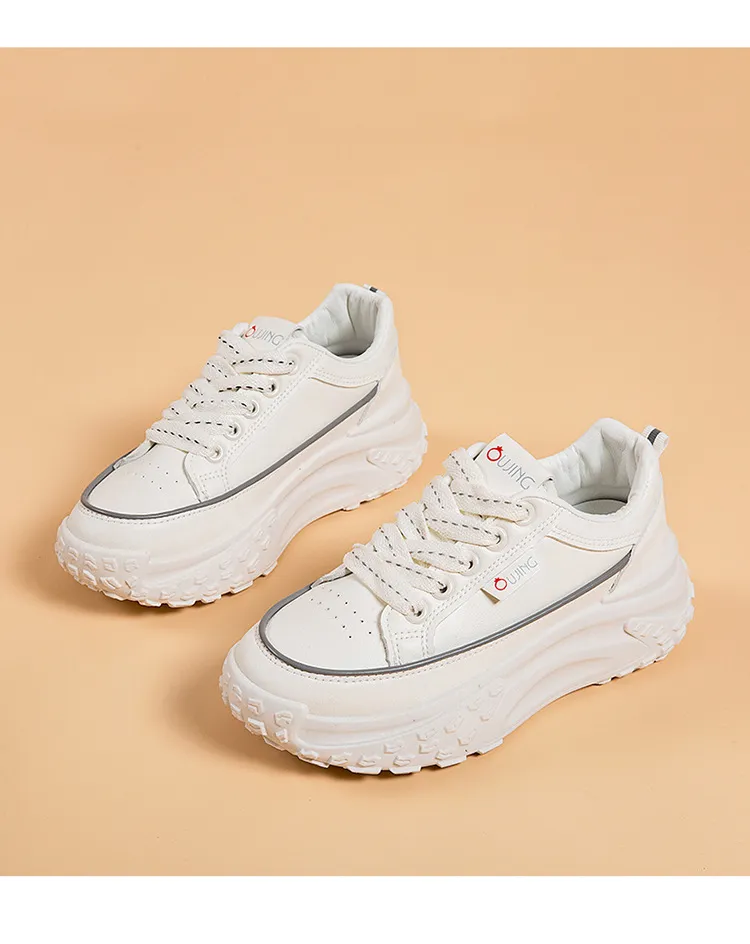 Zapatos deportivos informales de suela gruesa para mujer, de primavera, nuevos, versátiles, cómodos, transpirables y con plataforma, pequeños, blancos, con diseño de bizcocho._voghion.com