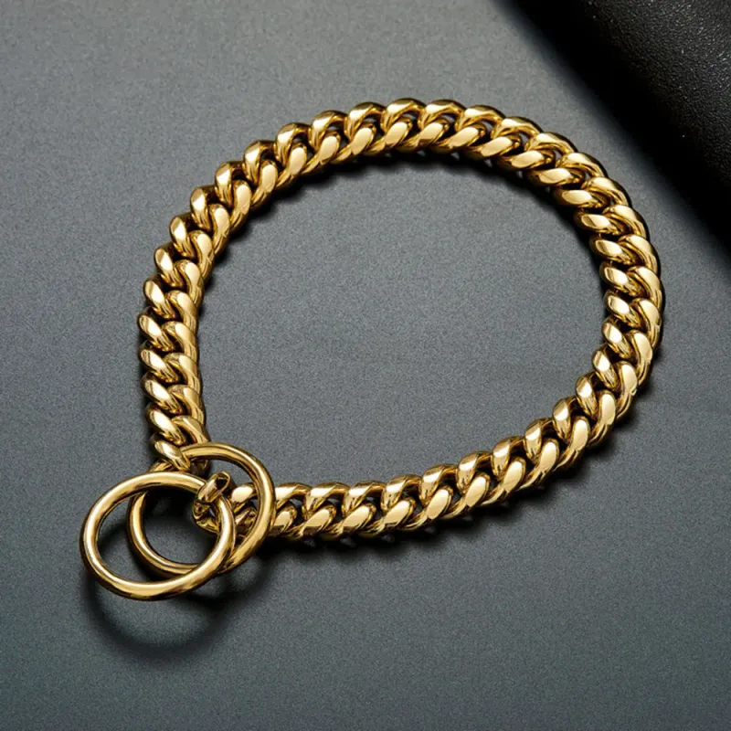 Guldhalsbånd 10 mm cubansk K-halskæde Heavy Duty Slip rustfrit stål Hunde-P-kæde til mellemstore og store hunde_voghion.com