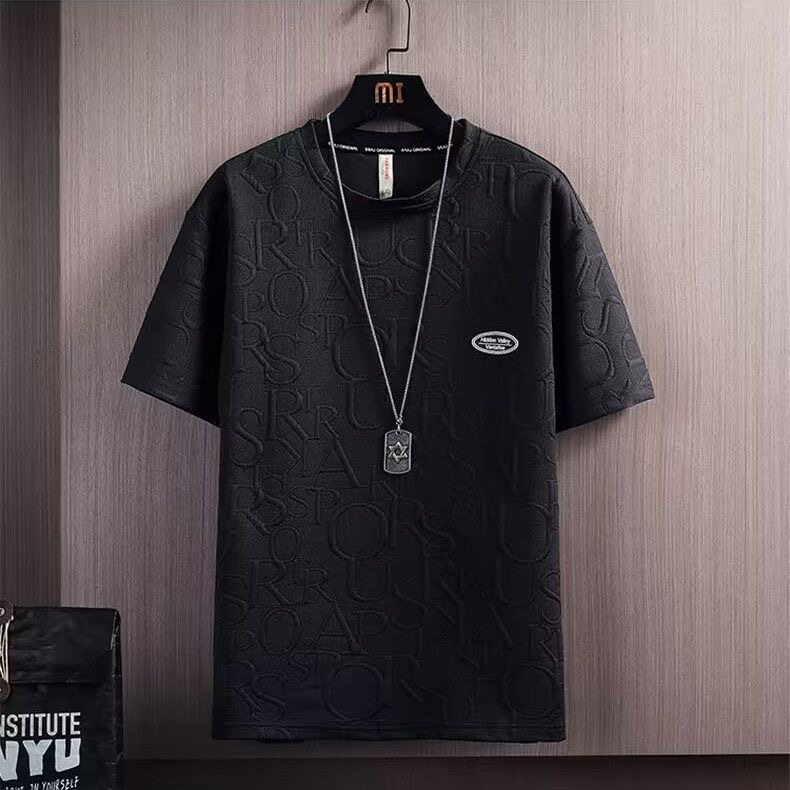 Fuente de ropa para hombre, traje de verano para hombre, pantalón corto informal holgado que combina con todo, camiseta de manga corta, pantalones cortos con top tipo gofre_voghion.com