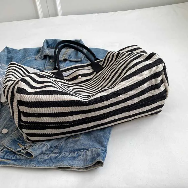 Sacs à main en toile à rayures simples et tendance pour filles, sacs à provisions de haute qualité Y241109_voghion.com