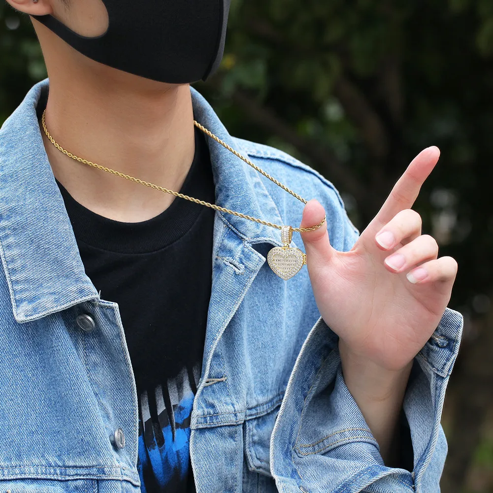 Benutzerdefinierte Foto Liebe Herz Anhänger Halskette Bling Zirkonia Hip Hop vergoldet personalisierte DIY Bild Wolf Tide_voghion.com