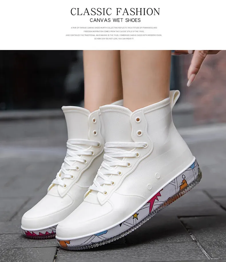 Bottes de pluie tendance pour hommes, couleur chair, anti-salissures, chaussures de travail, de pêche, en caoutchouc, imperméables et durables, baskets pour hommes 240621_voghion.com