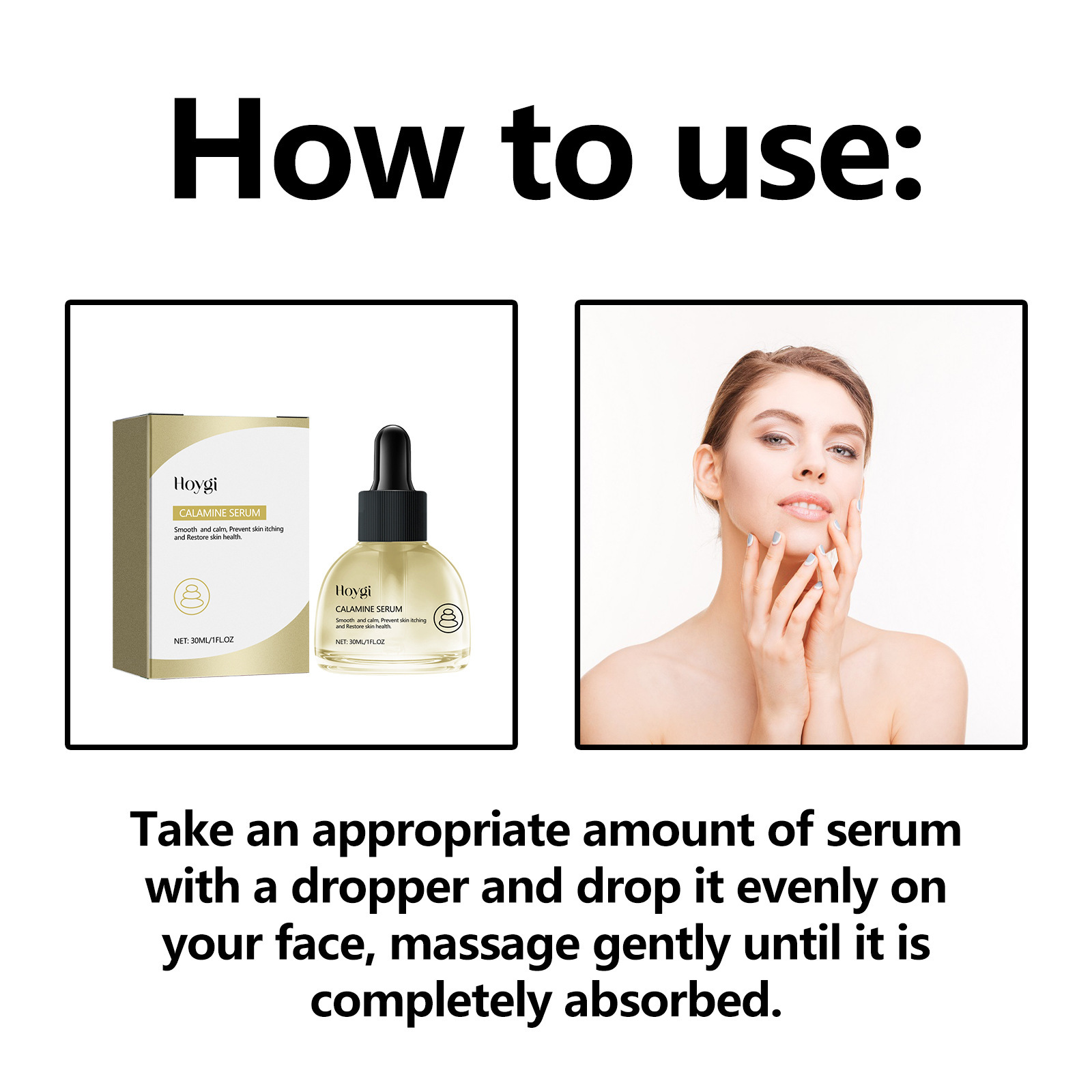Esența facială de calamină Hoygi îmbunătățește uscăciunea, aspectul tern al pielii, acneea, hidratează și conferă volum pielii._voghion.com