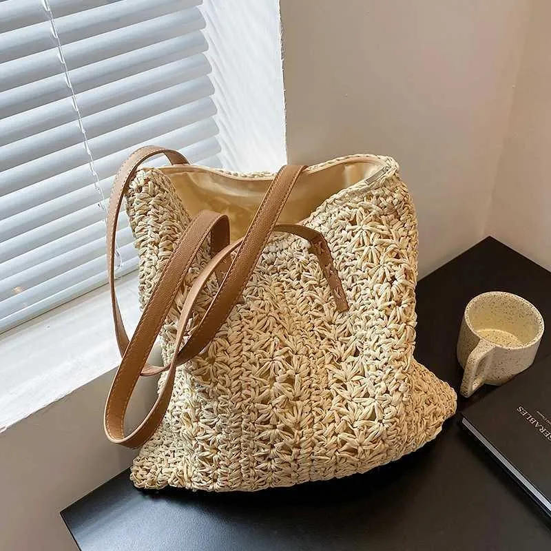 Fashion turf large capacity shoulder shopping bag womens vacation beach wallet Bohemian ragtan knitted handbag Y241011_voghion.com