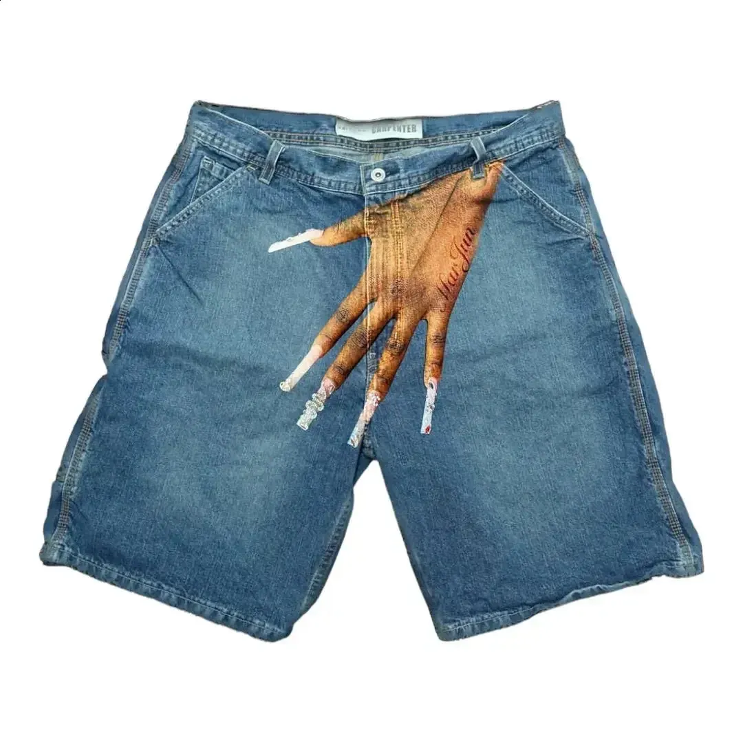 Pantaloni da ginnastica Haruku Y2K in denim largo con stampa di palme blu vintage da uomo, pantaloni da tuta streetwear gotici con grafica da uomo_voghion.com