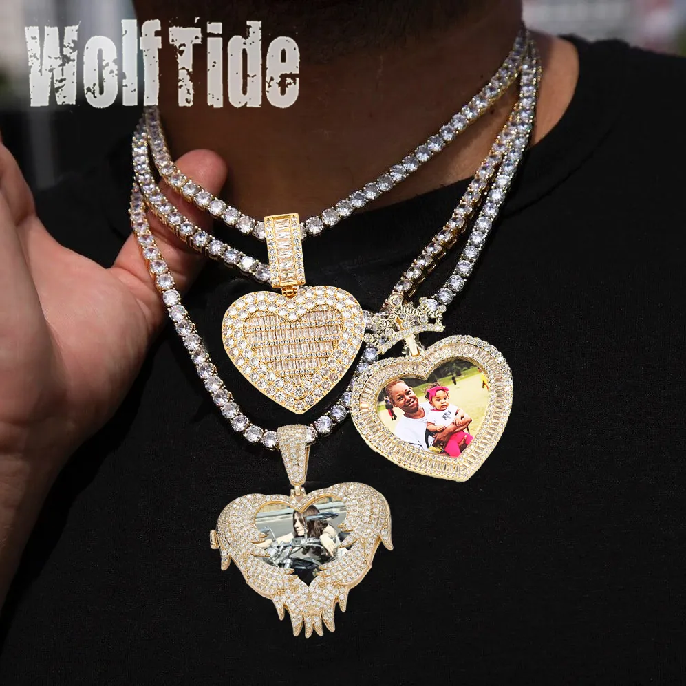 Benutzerdefinierte Foto Liebe Herz Anhänger Halskette Bling Zirkonia Hip Hop vergoldet personalisierte DIY Bild Wolf Tide_voghion.com