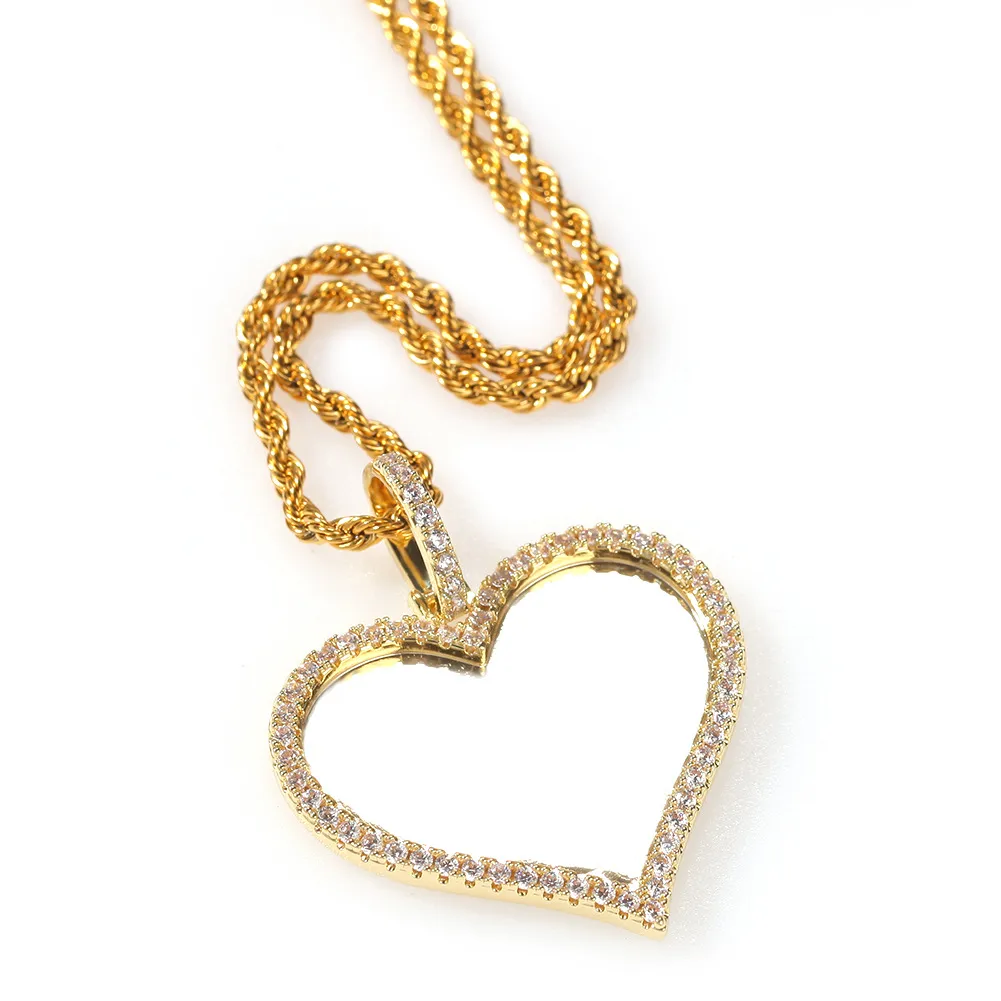 Benutzerdefinierte Foto Liebe Herz Anhänger Halskette Bling Zirkonia Hip Hop vergoldet personalisierte DIY Bild Wolf Tide_voghion.com