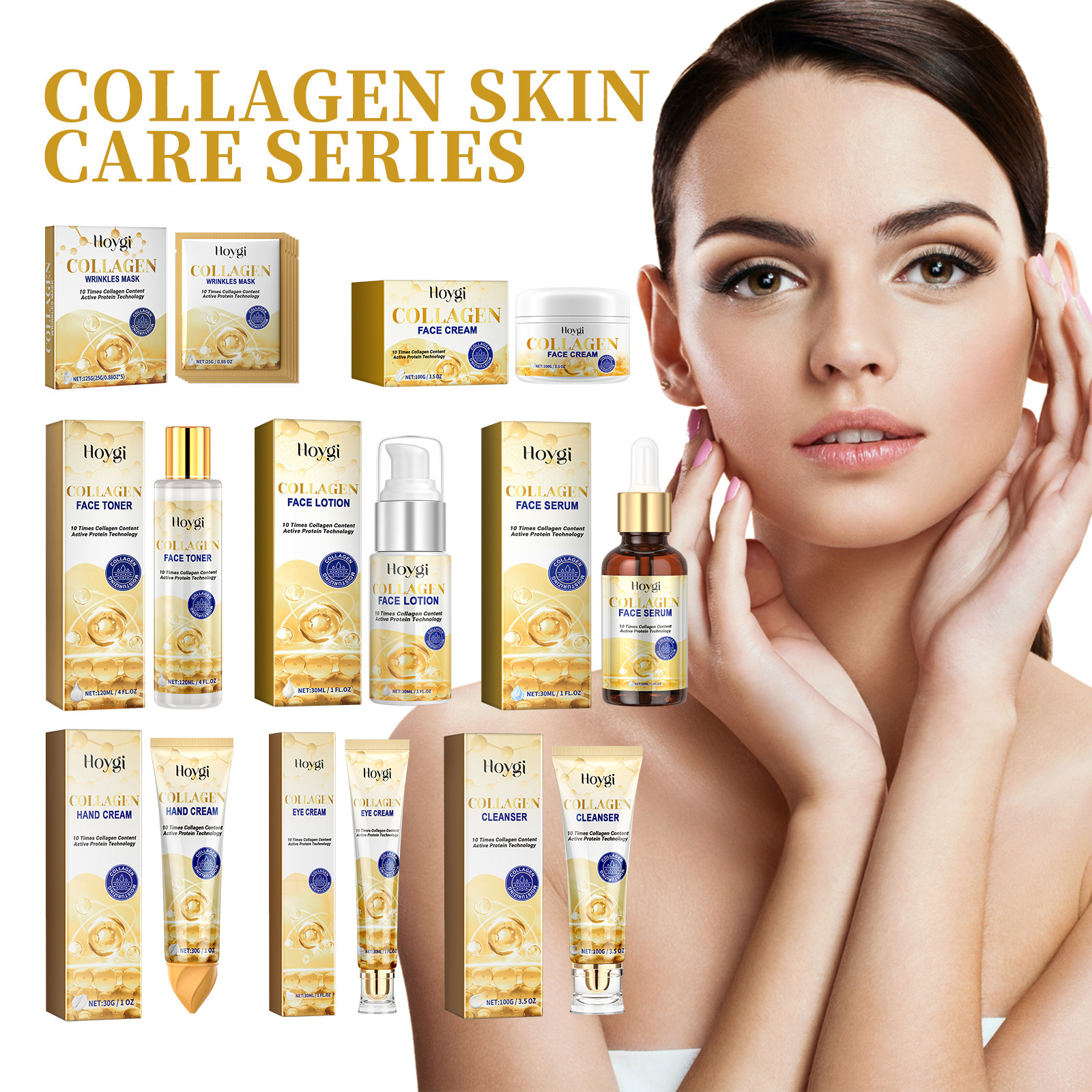 Seria Hoygi Collagen Care nawilża, ujędrnia skórę twarzy, oczyszcza, zmarszczek, chroni oczy i przeciwdziała starzeniu_voghion.com