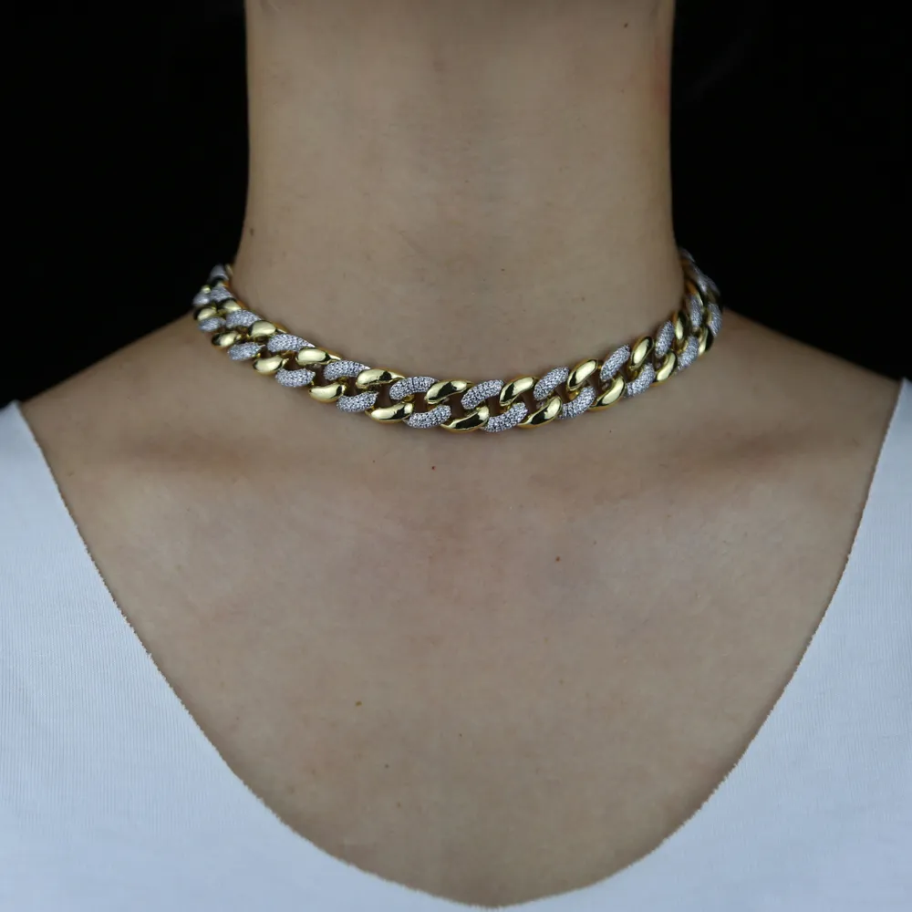 Collana choker a catena cubana bicolore statement per donna_voghion.com