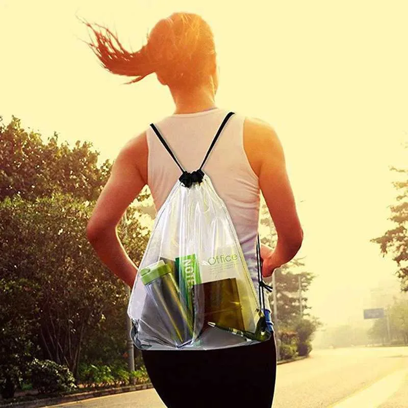 New Transparent Drawstring Backpack Fruit storage Tote Gym Bag Sport Pack Unisex Large Capacity Lightweight Beach_voghion.com