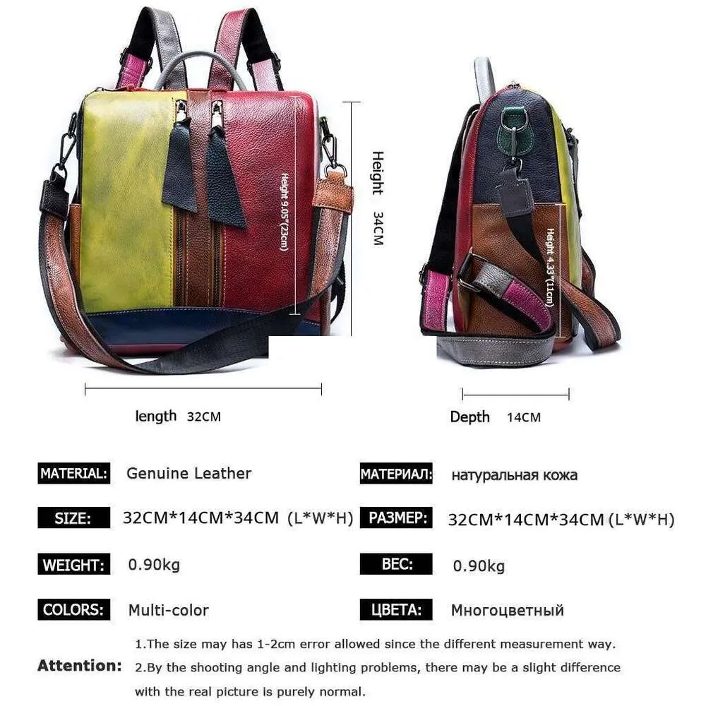 Äkta ryggsäck i nötskinn, slumpmässig färg, lapptäcksstil, unisex, användbar ryggsäck, damer, mini-mochila, shoppingväska 2021_voghion.com