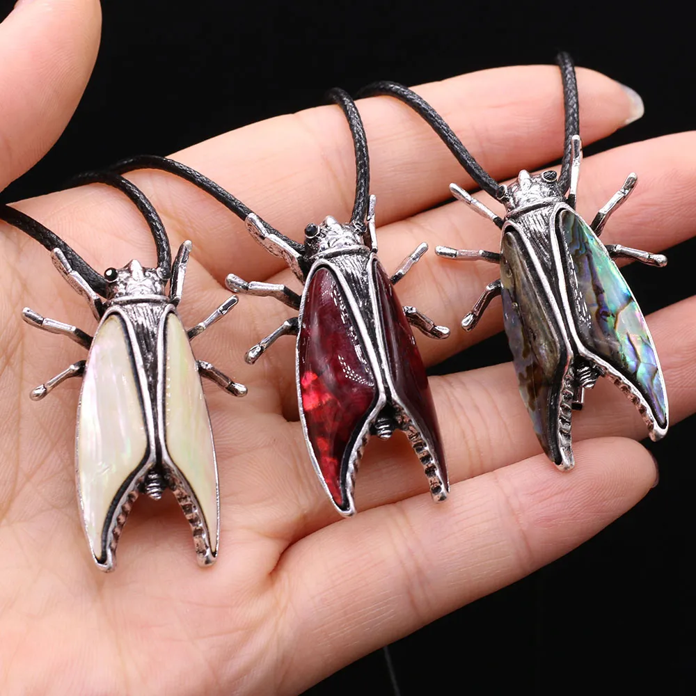 Anhänger Halsketten Natürliche Muschel Halskette Insektenform 28x40mm für DIY Schmuckherstellung Armband Wohndekoration Geschenk_voghion.com
