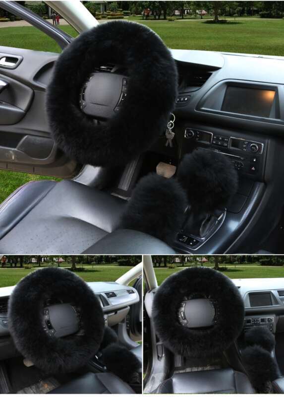 Car Steering Wheel Winter New Australian Sheepskin Fur Integrated Wool Handle Handbrake Cover_voghion.com