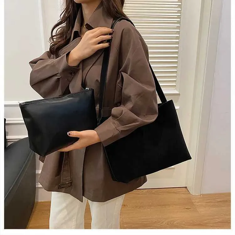 Retro Suede Shoulder per le donne Solido morbido Grande capacità Borse composite Femminili All-matched Casual Sottobraccio Pack_voghion.com