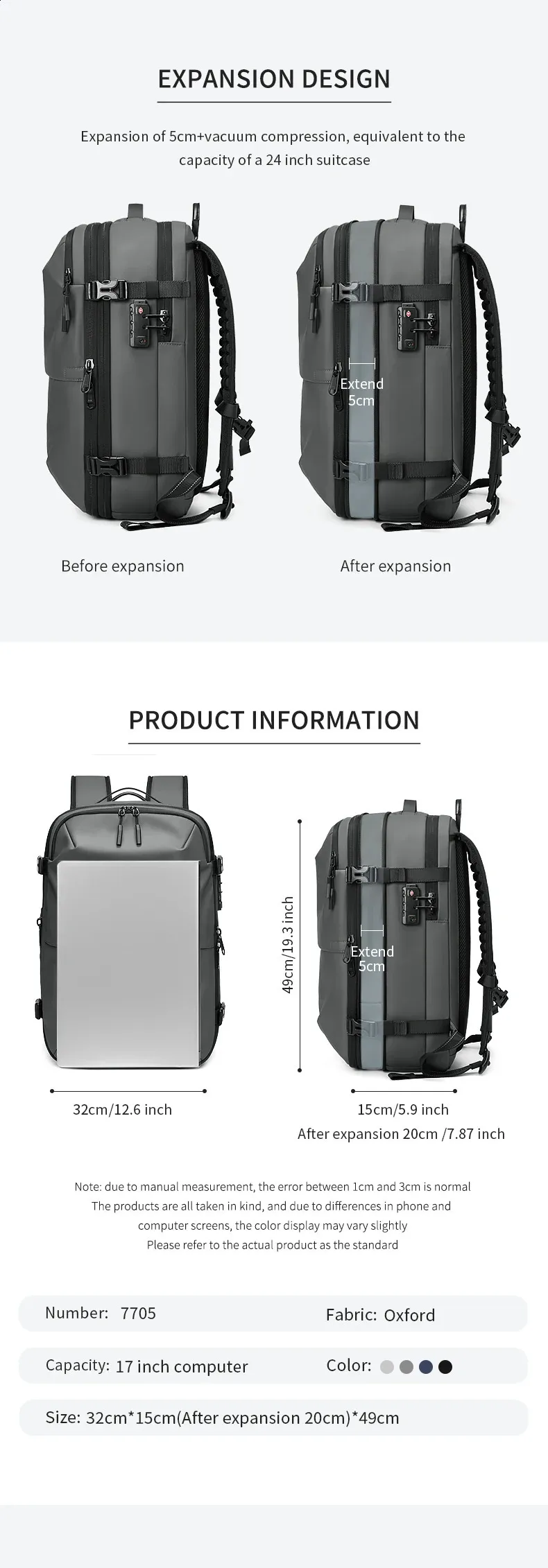 Sac à dos de voyage à compression sous vide pour hommes, sac à dos d'école de grande capacité pour ordinateur portable de 17 pouces, sac à dos de randonnée étendu 240729_voghion.com
