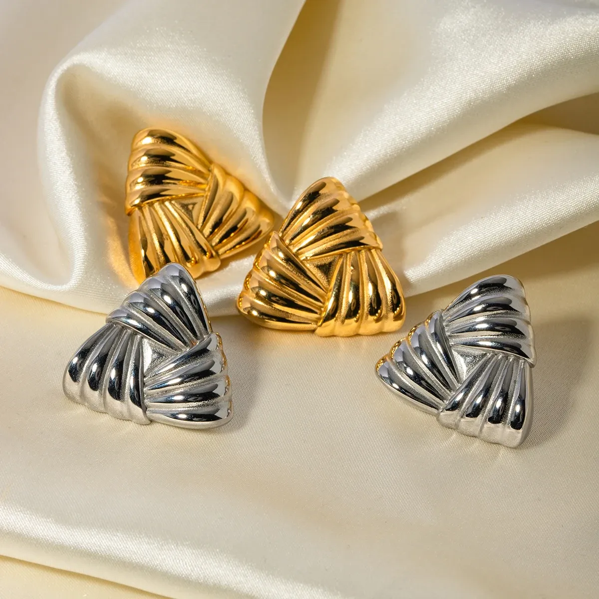 Geometric Triangle Metal Huggie Earrings For Women Stainless Steel_voghion.com