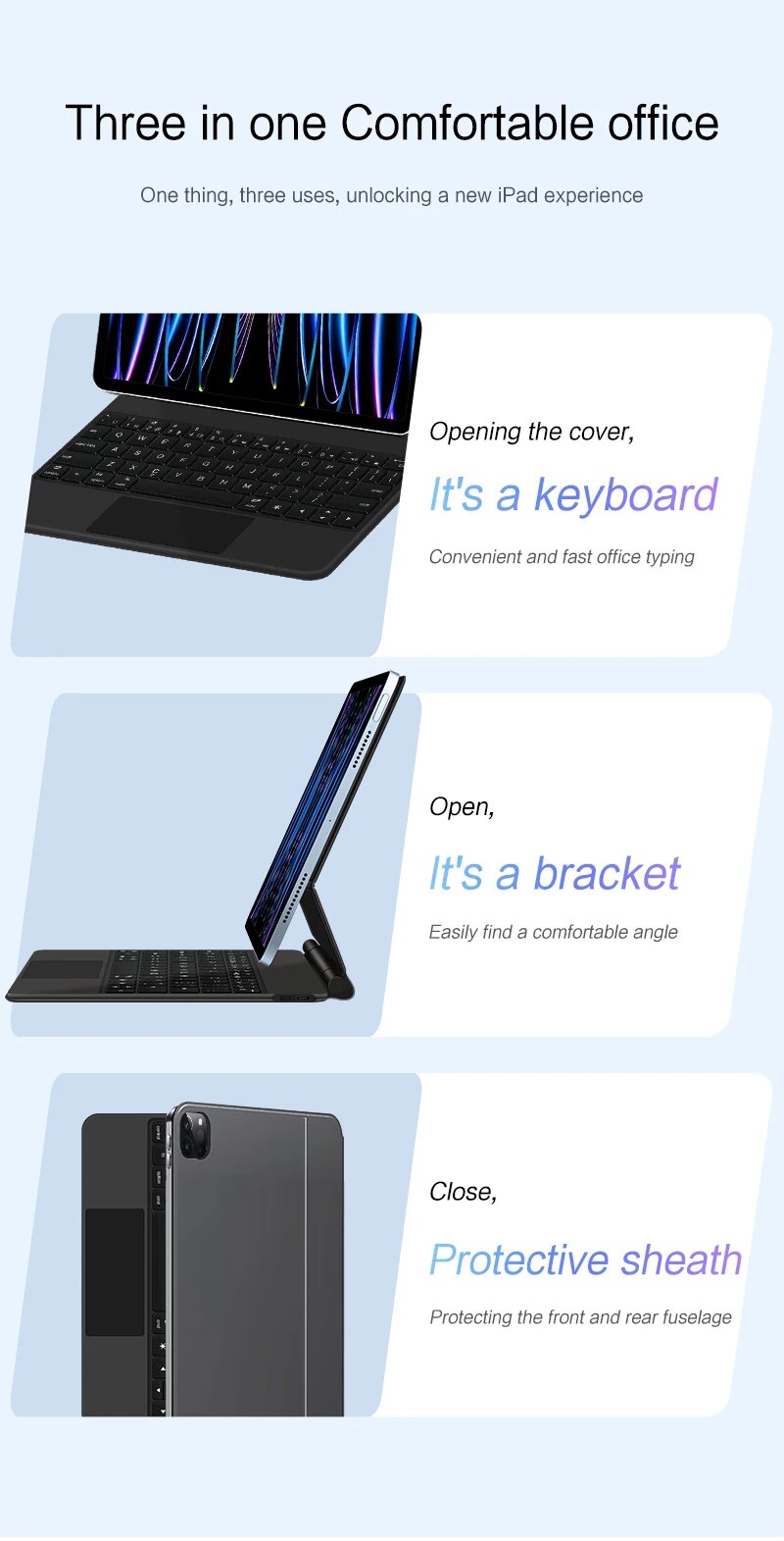 TrackPad Magic Keyboard For iPad Pro 11 2022-2018 Air 5 4 10.9 Air4 Air5 Tablet Case Arabic Hebrew French German Portuguese_voghion.com