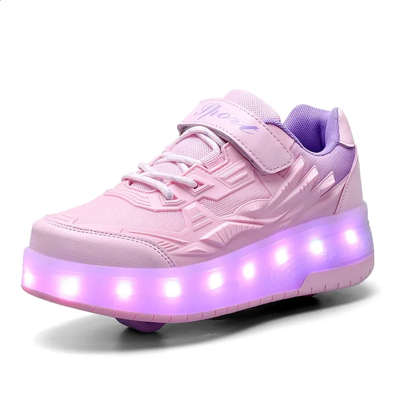 Roller Skate Αγόρια Κορίτσια Φώτα που αναβοσβήνουν Παπούτσια με ρολό με δύο τροχούς Led Light φωτεινά αθλητικά παπούτσια εξωτερικού χώρου Casual Παιδικά_voghion.com