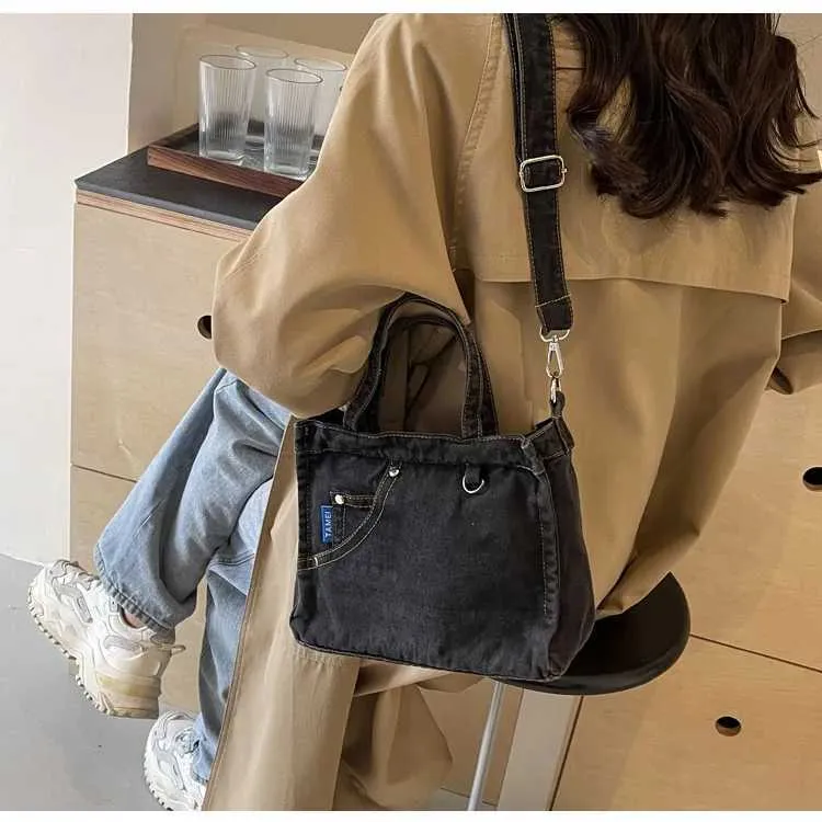 Borsa a tracolla in denim da donna grande borsa a spalla moda_voghion.com