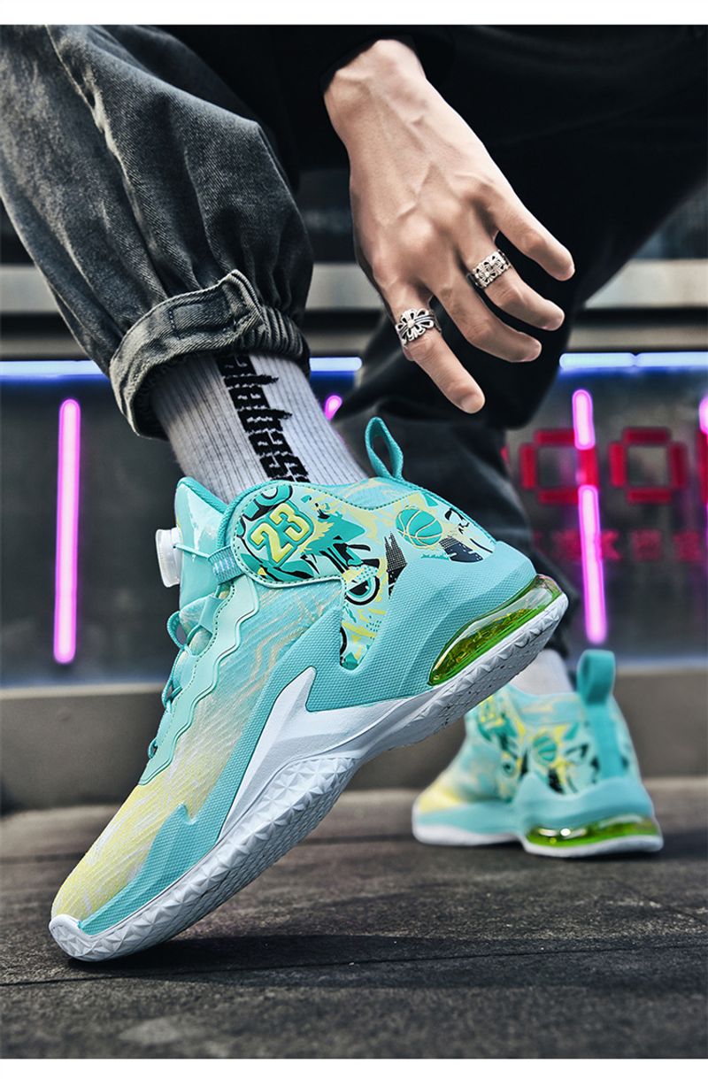 Neue High-Top-Basketballschuhe Herren aus Mesh-Gewebe, atmungsaktive Sportschuhe, rutschfeste Drehknopfschuhe für_voghion.com