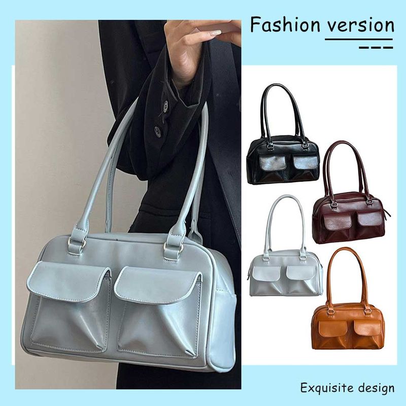 Retro Damen Satchel Hobo Bag PU Leder Einkaufstasche Fashion Solid Designer Achseltasche Casual Doppeltasche Hand_voghion.com