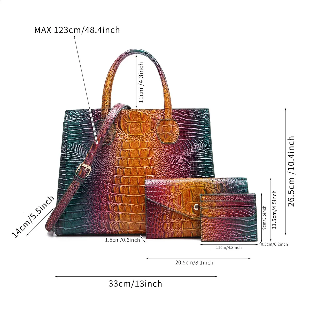 3-teiliges Muster-Handtaschen-Geldbörsen-Set, multifunktionaler Vintage-Umhängetaschen-Business-Clutch-Tasche mit Kartenhalter, Coi 240924_voghion.com