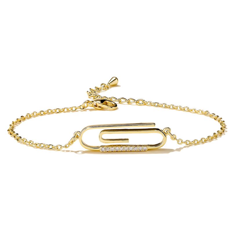 Niche Design Micro Inlaid Zircon Geometric Paper Clip Bracelet Female Temperament Simple High End Hand Jewelry_voghion.com