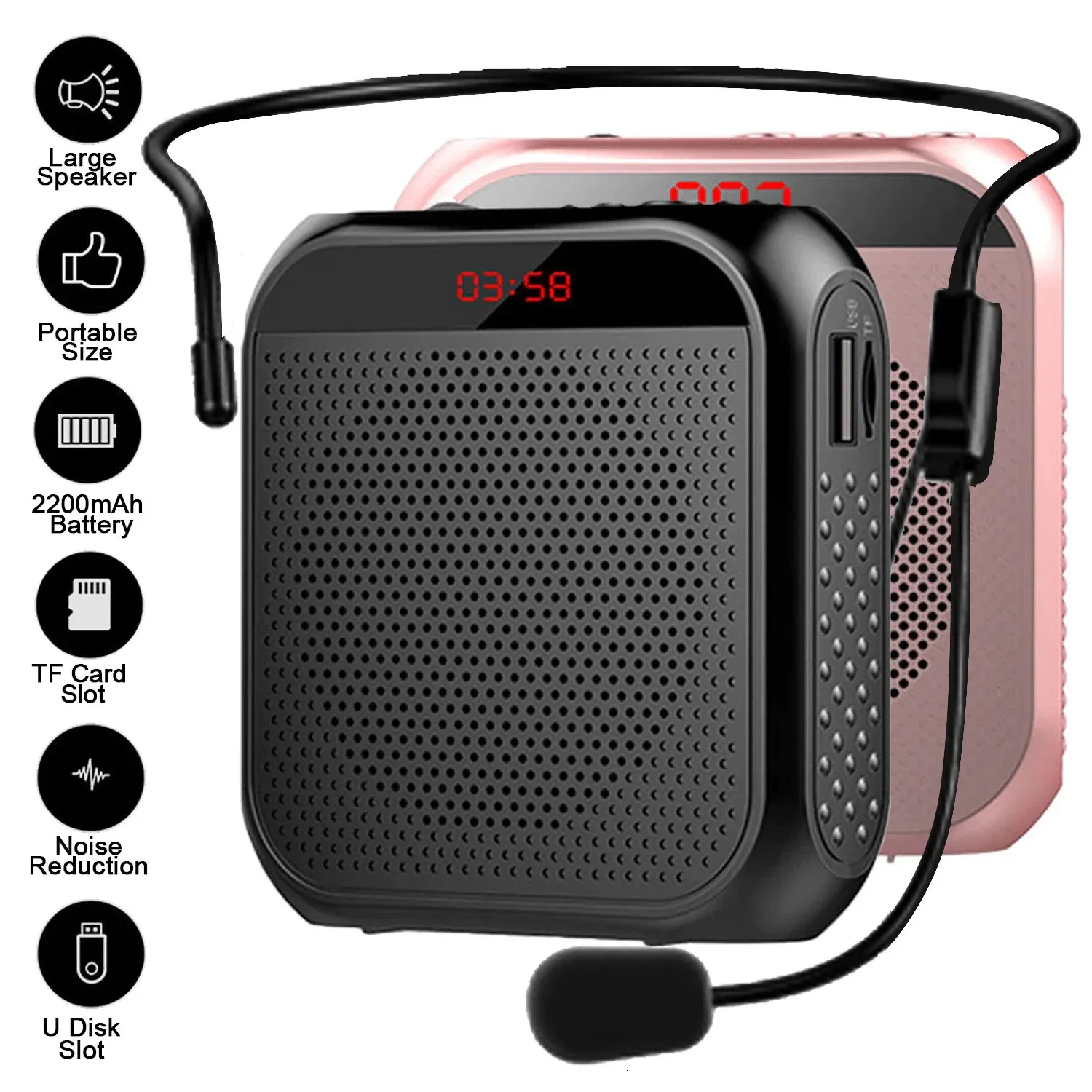 Microphones 5W Amplifier Multifunctional Portable Personal Voice Speaker With Microphone Display Surround Sound For_voghion.com