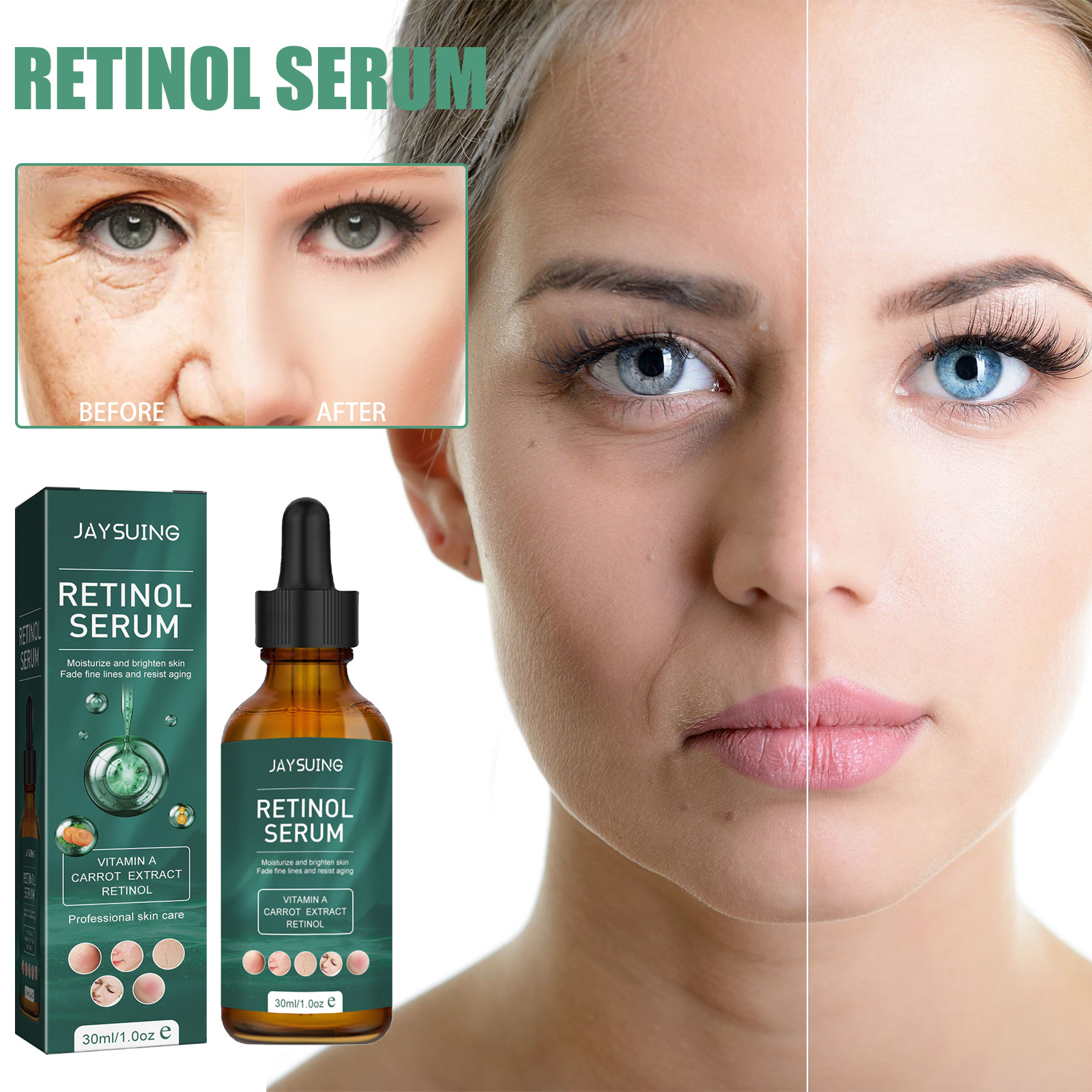 L'essenza del retinolo Jaysuing può resistere alle rughe sul viso, migliorare le linee sottili, illuminare, rassodare, elasticizzare, tenero e restringere_voghion.com