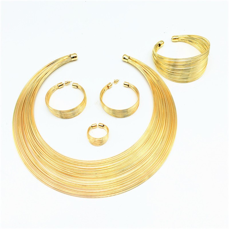 Set di collane da sposa punk gotiche, collare multifilo in lega, collana in quattro pezzi_voghion.com