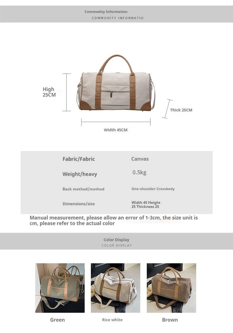 Neutrale Handreisetasche, große Outdoor-Reisetasche, Sport- und Fiesstasche Damen, Retro-Gepäcktasche aus Canvas für_voghion.com