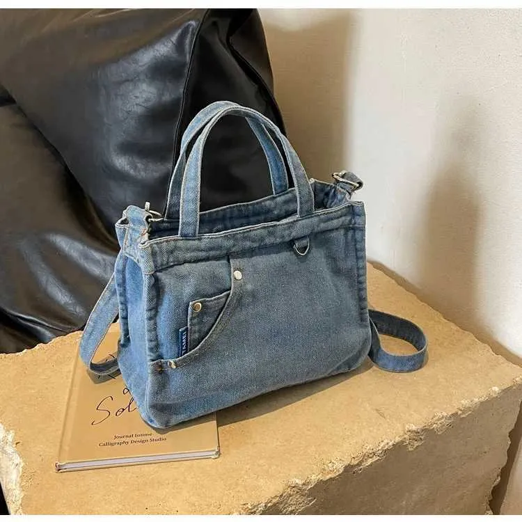 Borsa a tracolla in denim da donna grande borsa a spalla moda_voghion.com
