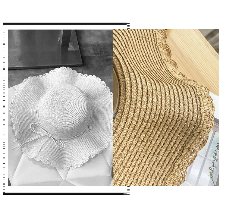 Hat for women in summer, small refreshing waves, large brimmed straw Korean version, versatile pearl, casual protection,_voghion.com
