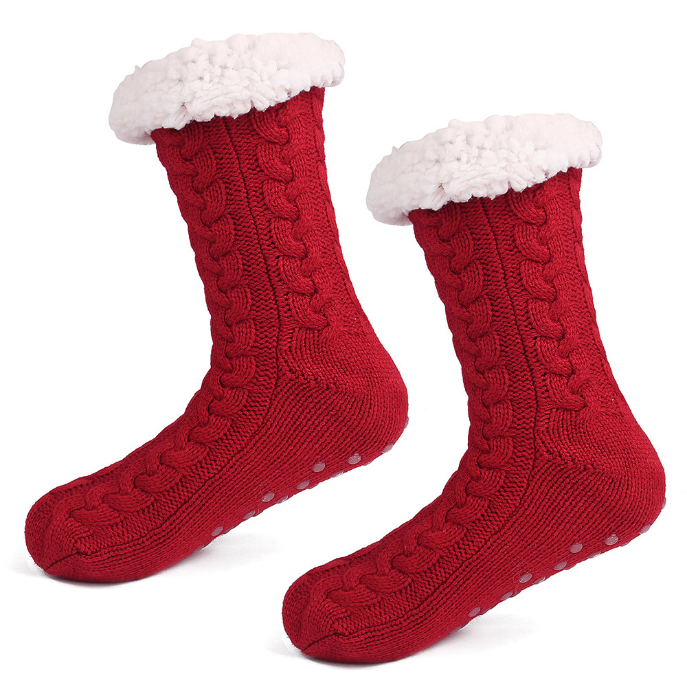 Lillian Autumn Winter Fleece-Lined Warm Christmas Socks With Anti-Slip Sole For Home Floor Popular Cross-Border Slippers Socks,_voghion.com