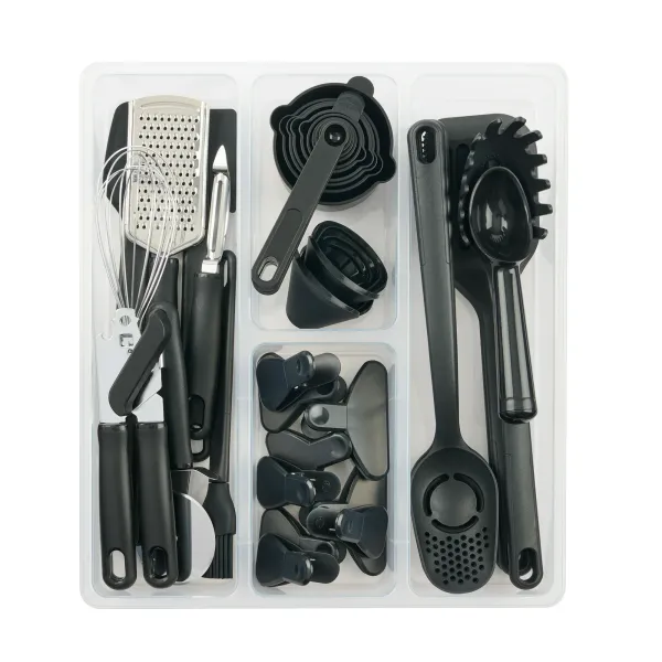 Mainstays 36 Piece Kitchen Gadget Set With Kitchen Cooking Utensils, And Drawer Organizer, Black_voghion.com