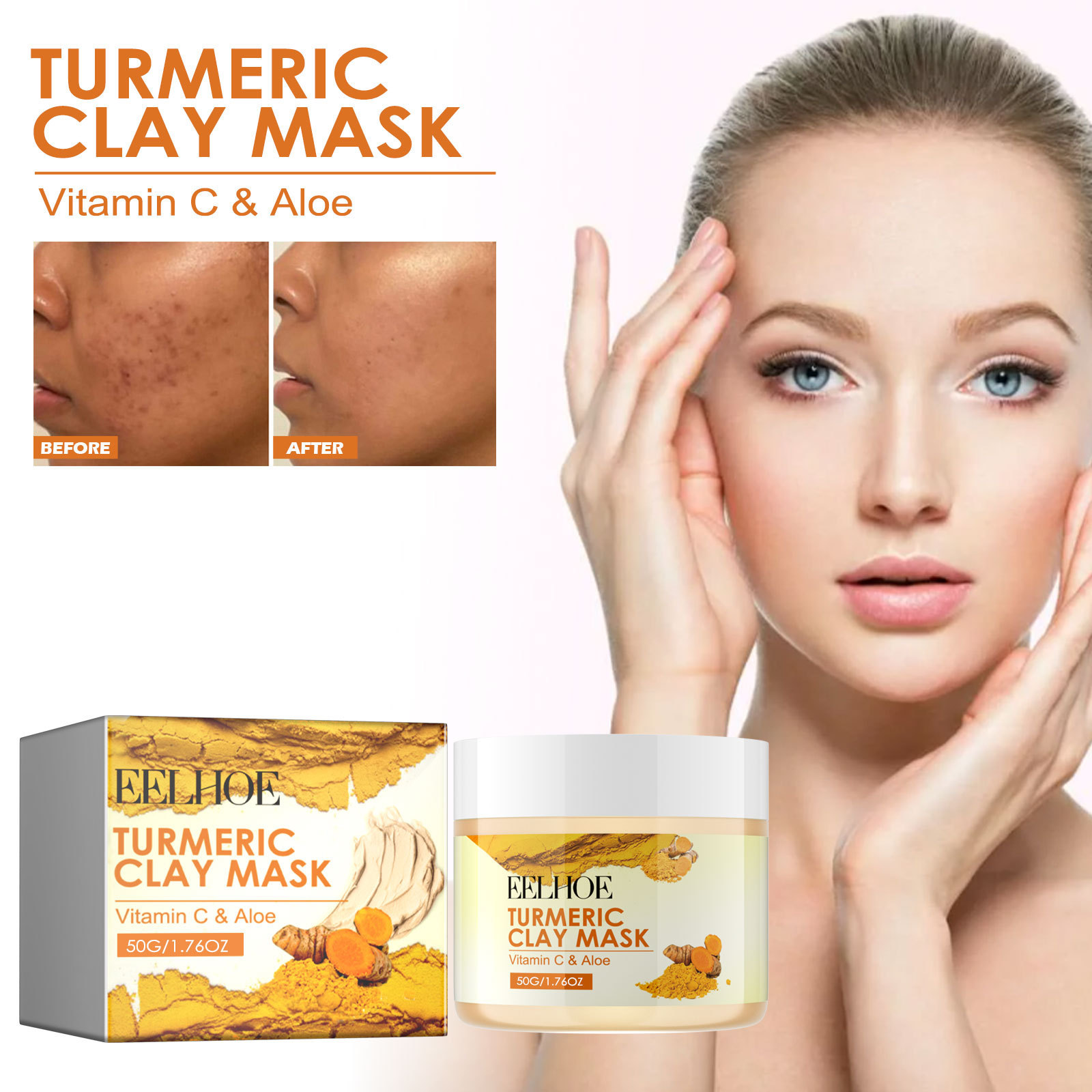 EELHOE  Deep Cleaning, Delicate Pore Skin Moisturizing, Turmeric Vitamin C Brightening Clay Mask_voghion.com