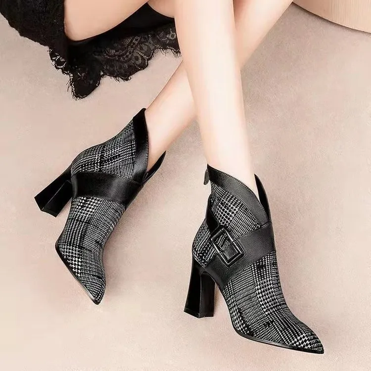 Women's Ankle Boots High Heel With Back Zip British Style Formal_voghion.com
