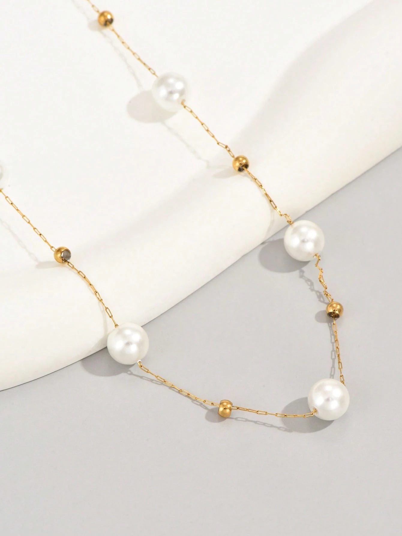 Collana con perline in acciaio inossidabile placcato oro 18k, 1 pezzo, adatta per l'uso quotidiano e come regalo di Natale per gli amici_voghion.com