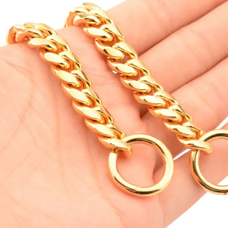 Guldhalsbånd 10 mm cubansk K-halskæde Heavy Duty Slip rustfrit stål Hunde-P-kæde til mellemstore og store hunde_voghion.com
