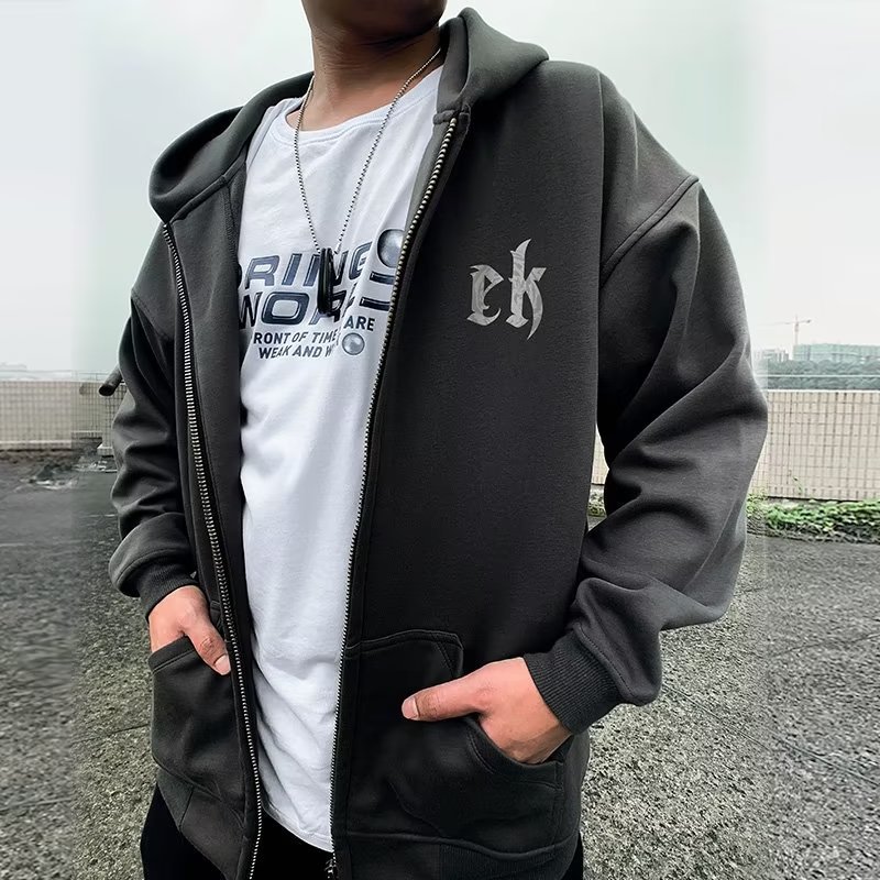 Dünne, lockere Strickjacke der Trendmarke, molliger Trend mit zusätzlichem Fett, Kapuzenpullover in Übergröße für Frühling und Herbst für Männer_voghion.com