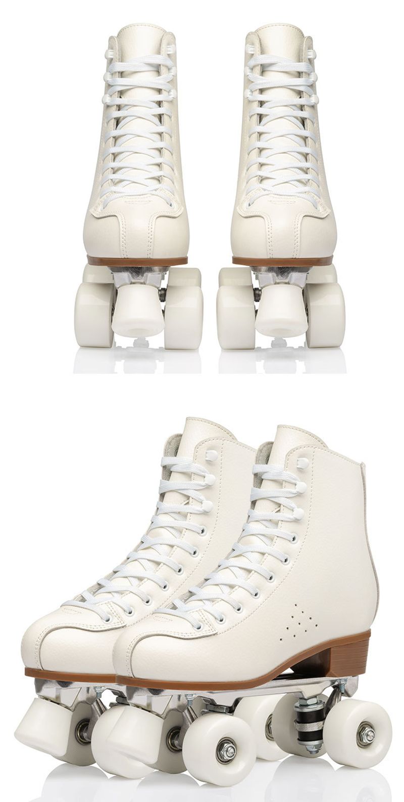 Weiße Rollschuhe aus Rindsleder, zweireihig, Skateschuhe, bequem, atmungsaktiv, langlebig_voghion.com