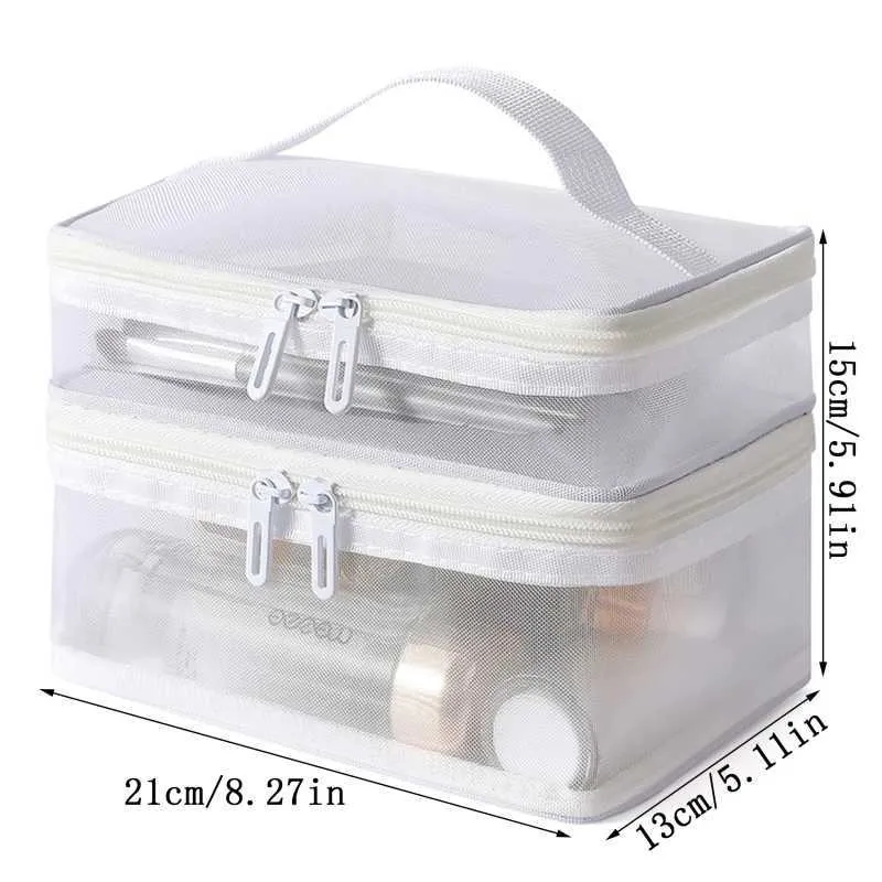 Reise-Kosmetik-Organizer mit 2 Schichten, transparent, faltbar, Netz-Reißverschluss, große Kapazität, Make-up-Reinigungstasche 2024_voghion.com