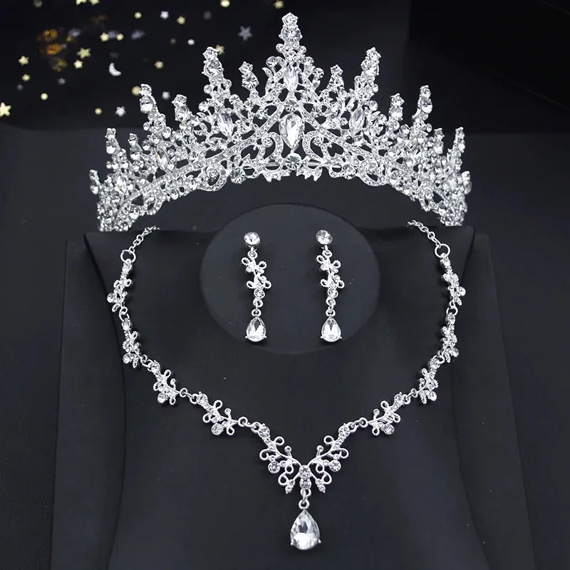Princess Pink set Women Bridal Crown for Wedding Dress Necklace Dangle Earrings Sets Bride Tiaras Set Jewelry 240315_voghion.com