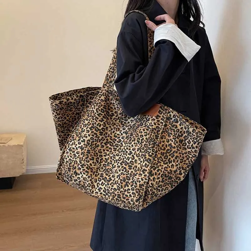 Handtasche mit Leopardenmuster, Retro-Canvas, große Kapazität, Einkaufstasche Y241026_voghion.com