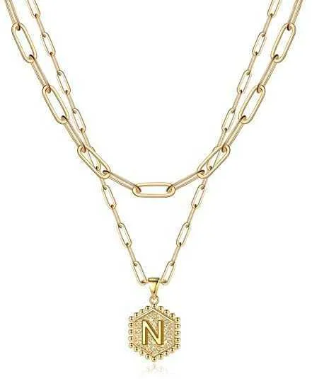 Collane girocollo a strati color oro vintage per semplice collana con ciondolo a 26 lettere regolabile iniziale gioielli da donna_voghion.com