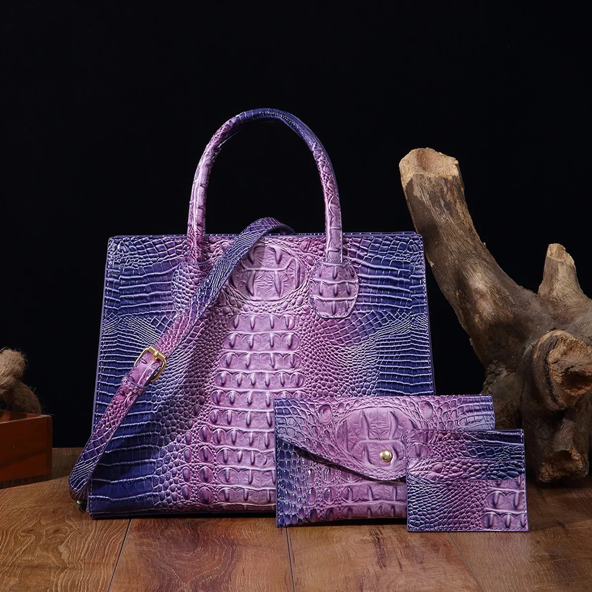 3-teiliges Muster-Handtaschen-Geldbörsen-Set, multifunktionaler Vintage-Umhängetaschen-Business-Clutch-Tasche mit Kartenhalter, Coi 240924_voghion.com