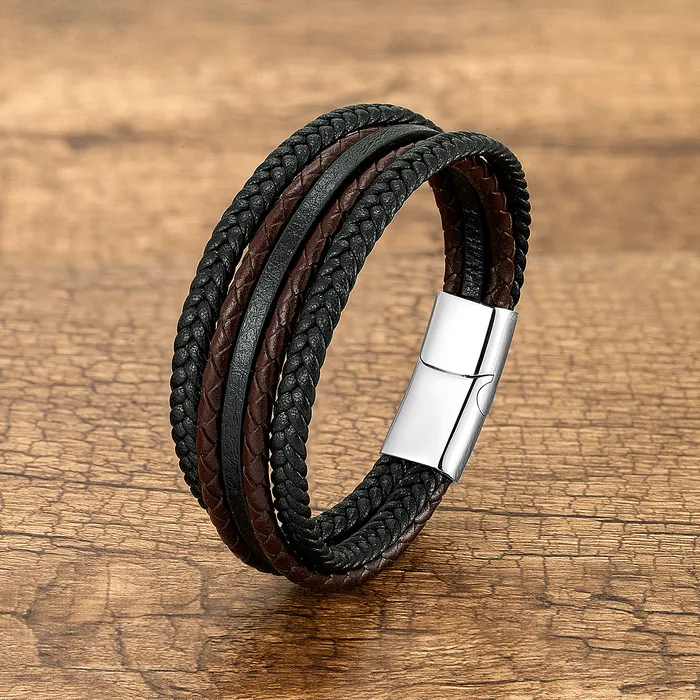 Schwarz Rot Multilayer Handgewebte Leder Wrap Vintage Stil Charme Herren Armbänder Armreifen Männlichen Geschenk Armband Schmuck_voghion.com